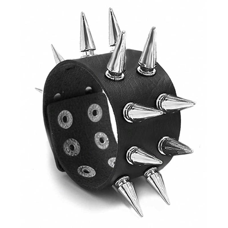 Halloween Punk Rock Skull Rivet Bracelet, Gothic Pu Leather Cuff Bracelet, 80S Wristband Bracelet, Adjustable For Men And Women