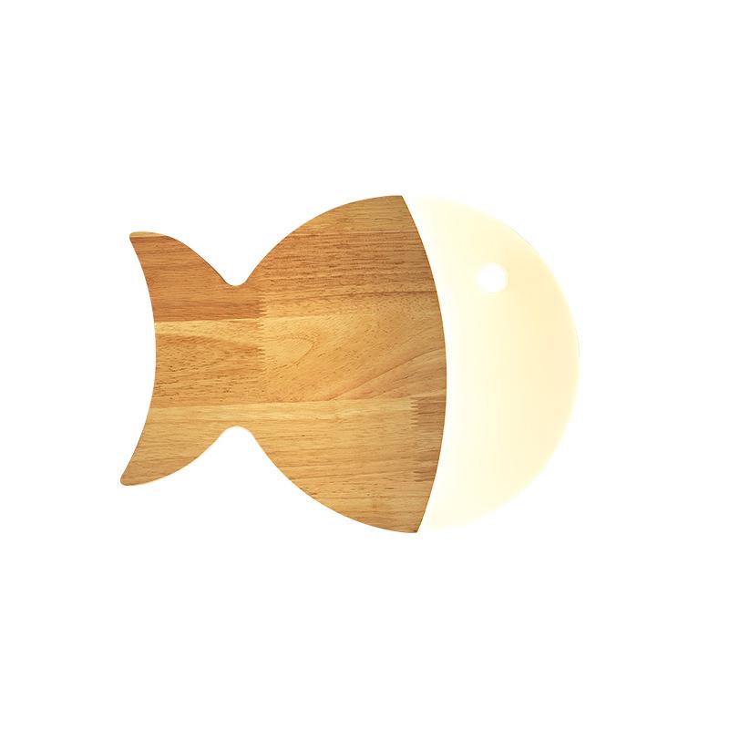 Nordic Wall Lamp Modern Simple for Boy Girl Children's Rooms Bedrooms Bedside Lamp Creative and Personalized Oak Fish LED Lights