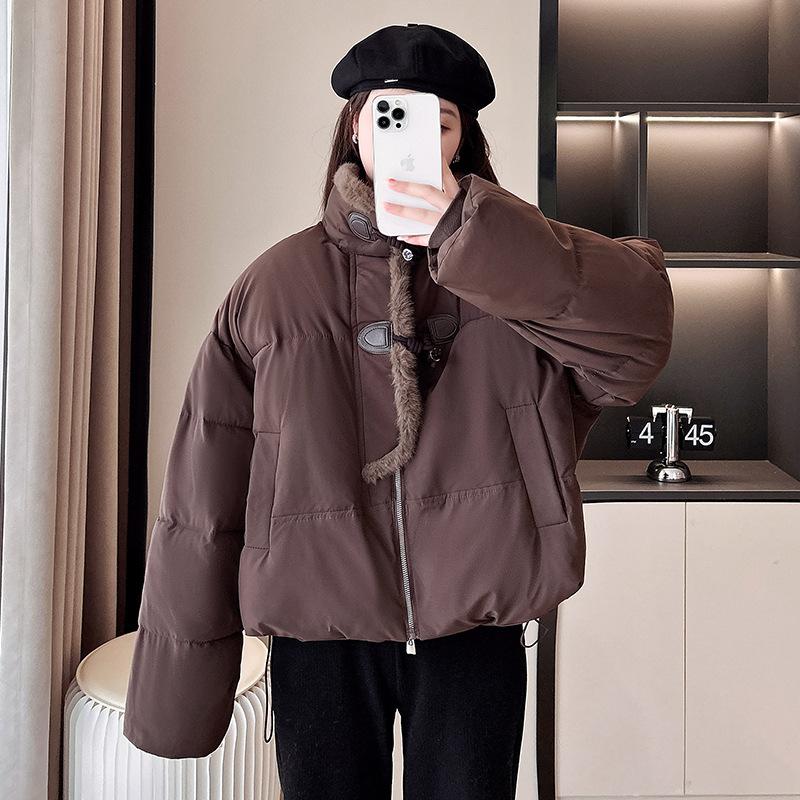 

Пуховая одежда женская дизайнерская с пэчворком зимняя теплая модная нишевая куртка новая хлопковая одежда тренд XL кофейный