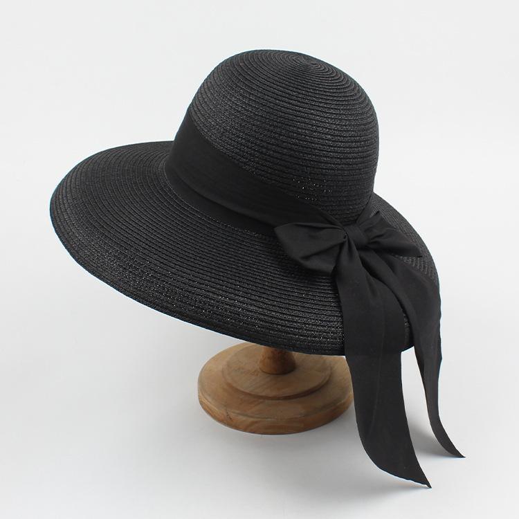 Summer Sun Hat Black Outing Fashion Beach Beach Big Brim Straw Hat Children Bow Tide