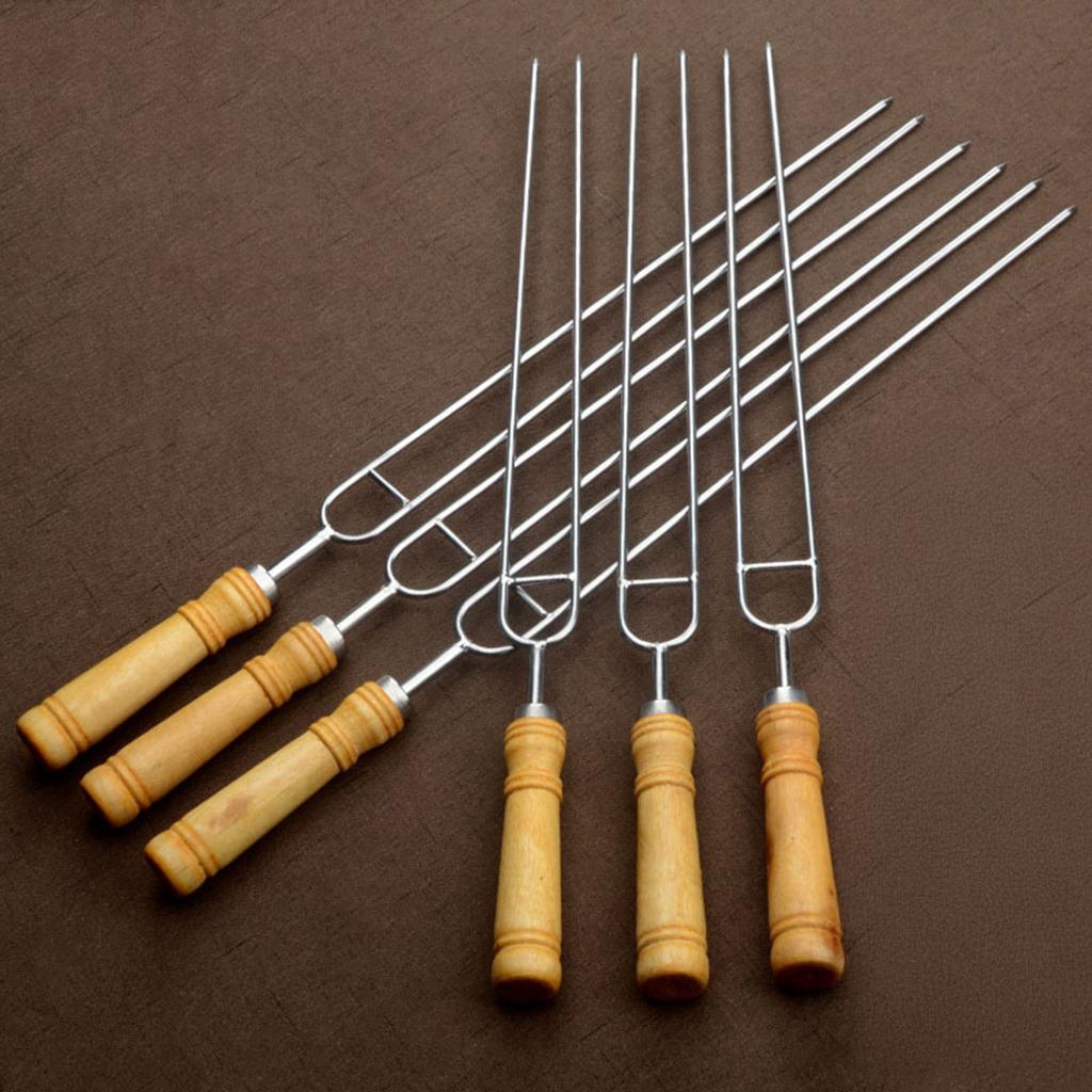 430 Stainless Steel BBQ Skewers with White Beech Handles for Outdoor Grilling Accessories