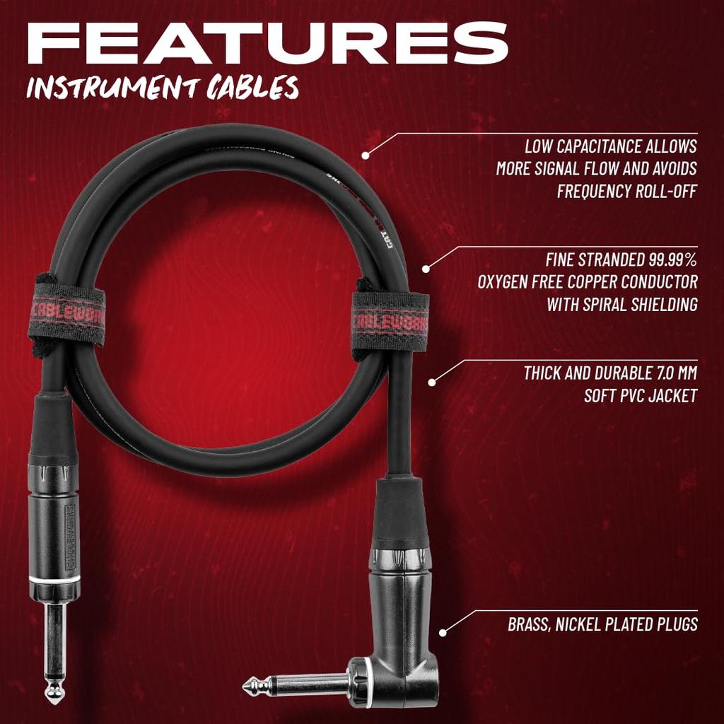 Cableworks by Gator Cases Composer Series Shielded Cable for GuitarBass (30ft SL) GCWC-INS-30RA