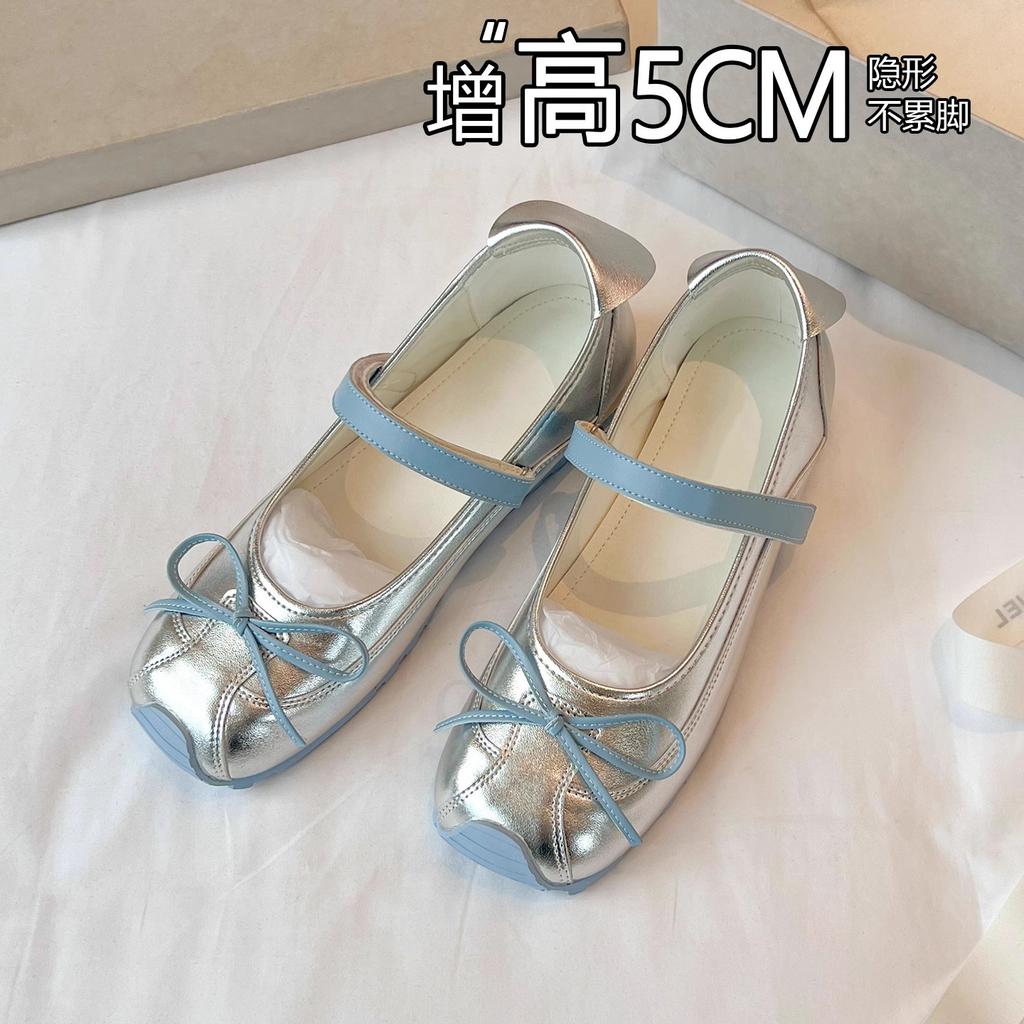 Sheepskin Version~ French Mary Jane Shoes Women's Bow Light Mouth Single Shoes Versatile Word with Velcro Ballet Shoes