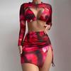2025 Women's Tie-Dye Bikini Set with Long-Sleeved Cover-Up