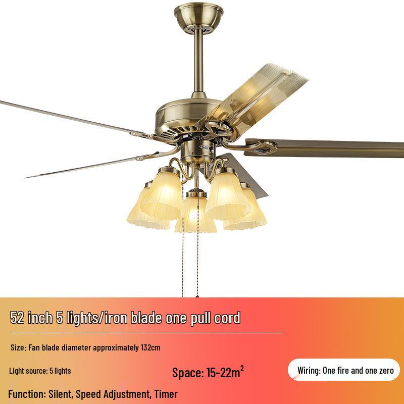 European Style Iron Leaf Ceiling Fan with Remote Control for Living Room and Bedroom