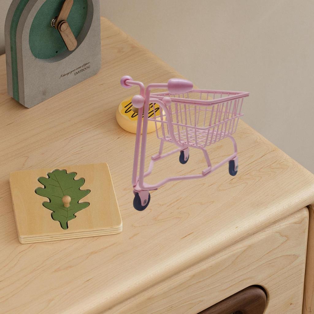 Mini coș de cumpărături pentru copii, jucărie de împingere, joc de rol, decor de birou, cărucior distractiv, model de coș de depozitare