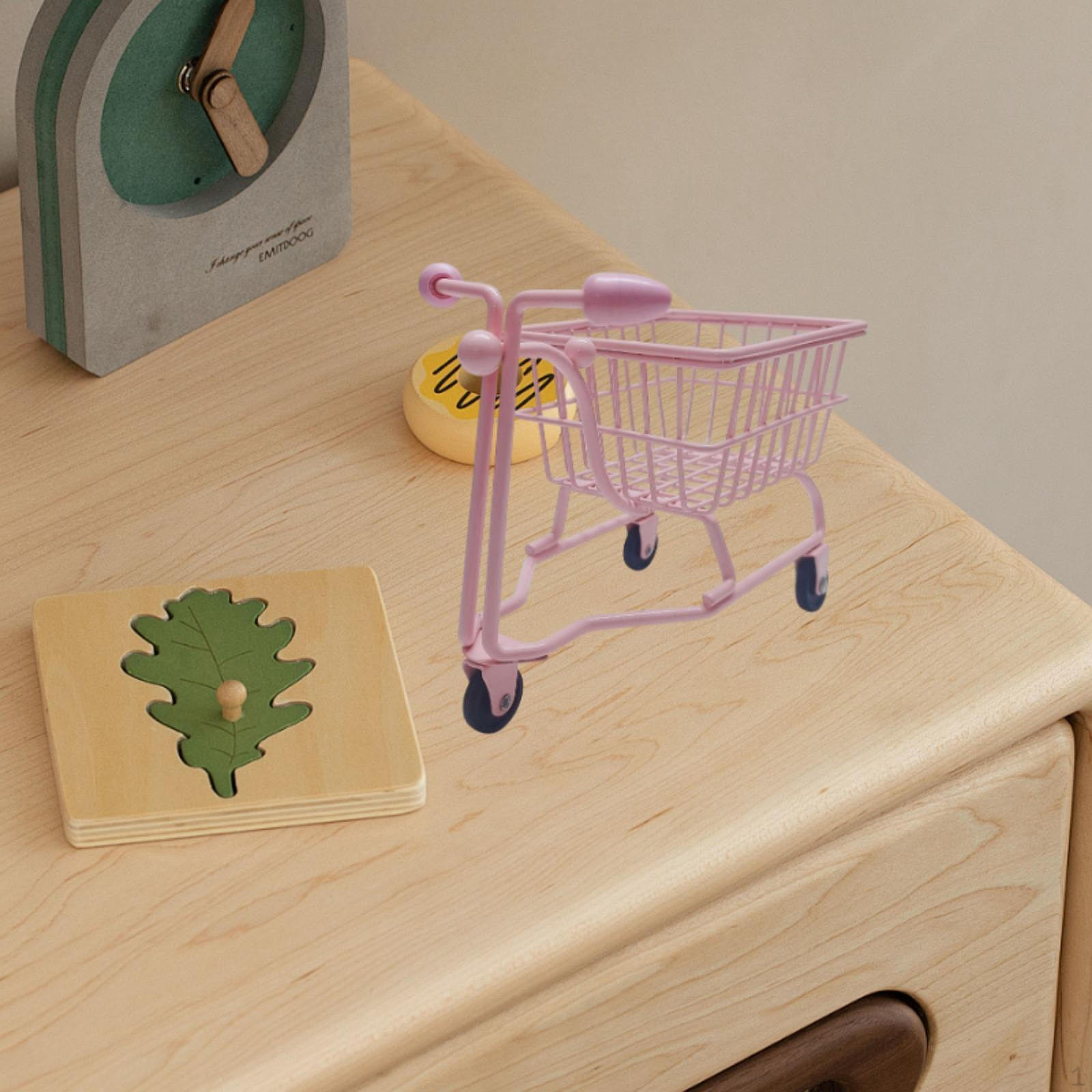 

Мини-тележка для покупок, детская игрушка-каталка, ролевая игра, декор стола, забавная модель тележки, корзина для хранения розовый