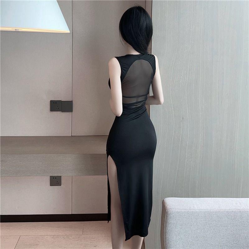 Seductive Women's See-Through Bodycon Dress - Sexy Nightclub Slimming Long Dress