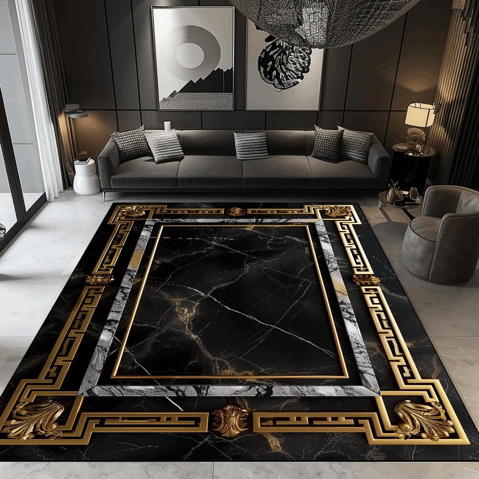Living Room Decoration Luxury Carpets Black Golden Marble Carpet European Home Sofa Floor Mat Room Decor Doorway Hallway Rugs