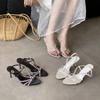 Sandals Spring Round Toe Thin Heel High Heel Elegant French Style Fashion Sexybeautiful Rhinestone Open Toe Women'S