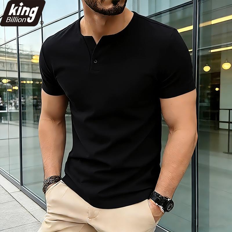 T-shirt Henley da Uomo a Colore Unito - Abbottonatura a Singolo Bottone Tessuto Testurizzato Casual Slim Fit Manica Corta Disponibile in 3 Versatili Opzioni di Colore