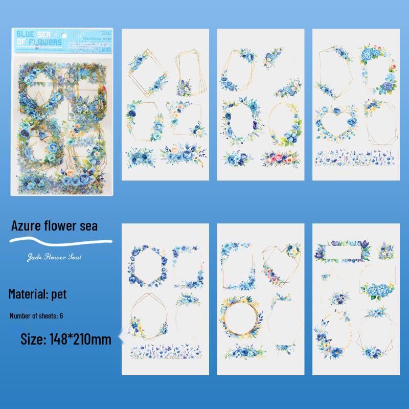 ZABC Rainbow Flower Vine Sticker Series: 6 PET Sheets, 6 Styles for DIY Projects