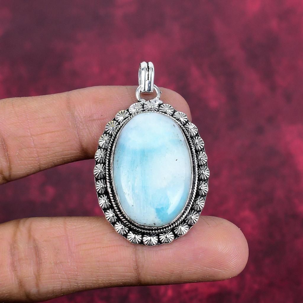 Larimar Pendant Gemstone Jewelry, 925 Solid Sterling Silver Pendant, Handmade Jewelry Birthstone Pendant, Gift For Him
