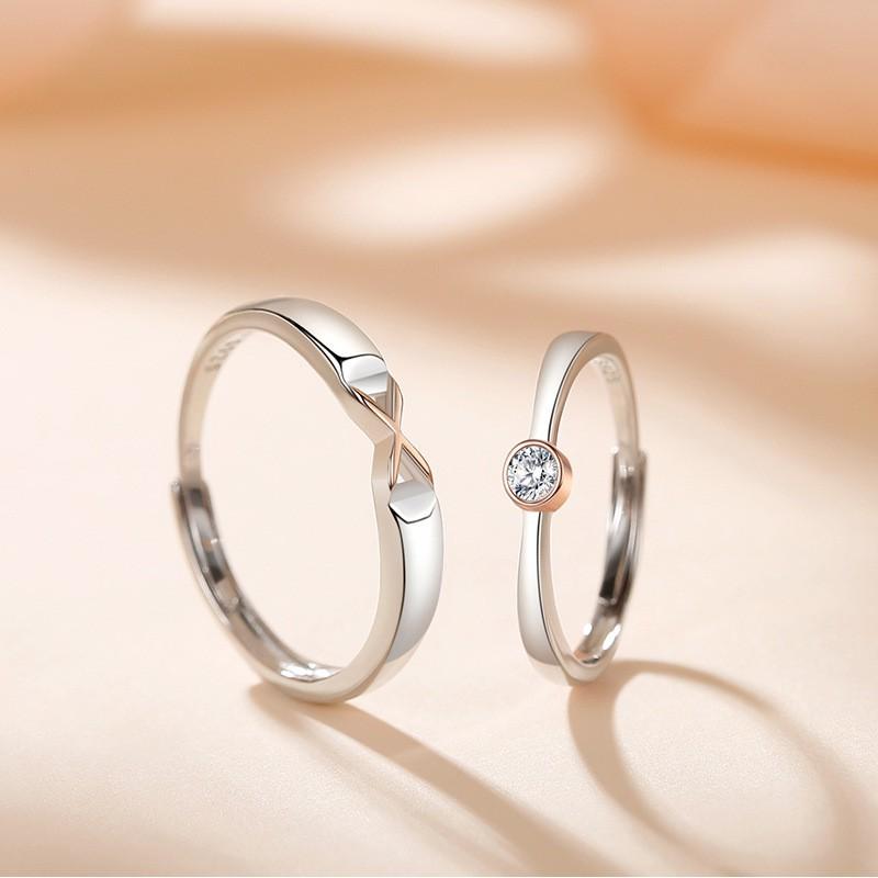 Minimalist Geometric XO Couple Rings Sterling Adjustable Open Band Men Women Fashion Jewelry