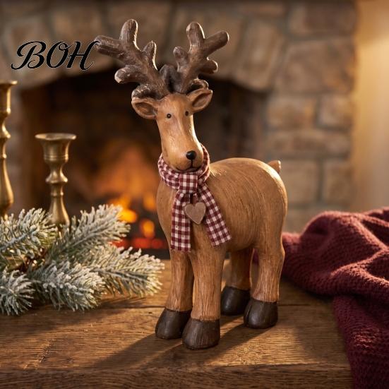 Tiered Tray Seasonal Ornaments Rustic Elk Ornament, Handcrafted Resin Deer Figurine, Decorative Retro Style Desktop Decorations Wildlife Sculpture for