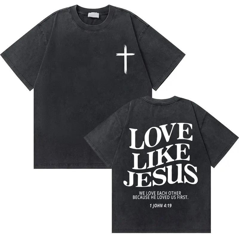 Gewaschenes Vintage Christian Jesus Grafik T-Shirt für Herren Hohe Qualität Baumwolle T-Shirts Herren Hip Hop Gothic Oversized T-Shirt Streetwear