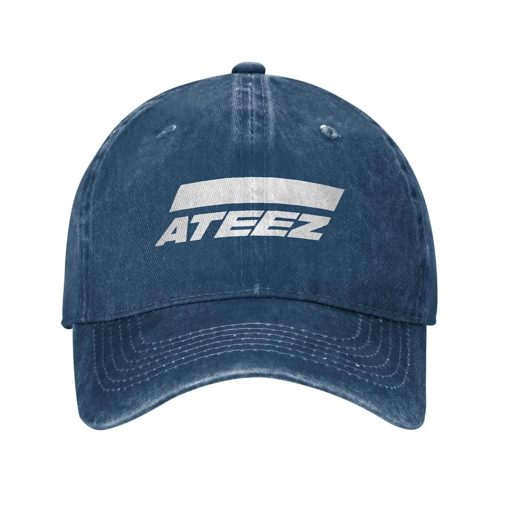 Ateezed Baseballová čepice Vintage Opotřebovaný Denim KPOP Pokrývka hlavy pro Muže Ženy Venkovní Cvičení Nastavitelné Čepice Čepice