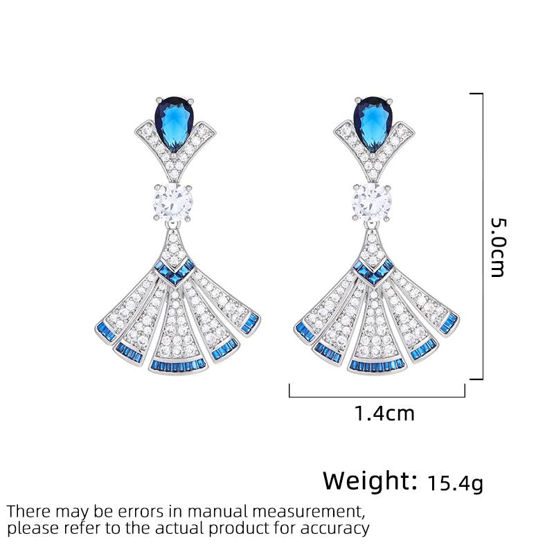 Women's Light Luxury Design Elegant Fan-Shaped Earrings Zircon Fashion Versatile Niche Design Sense Long Earrings