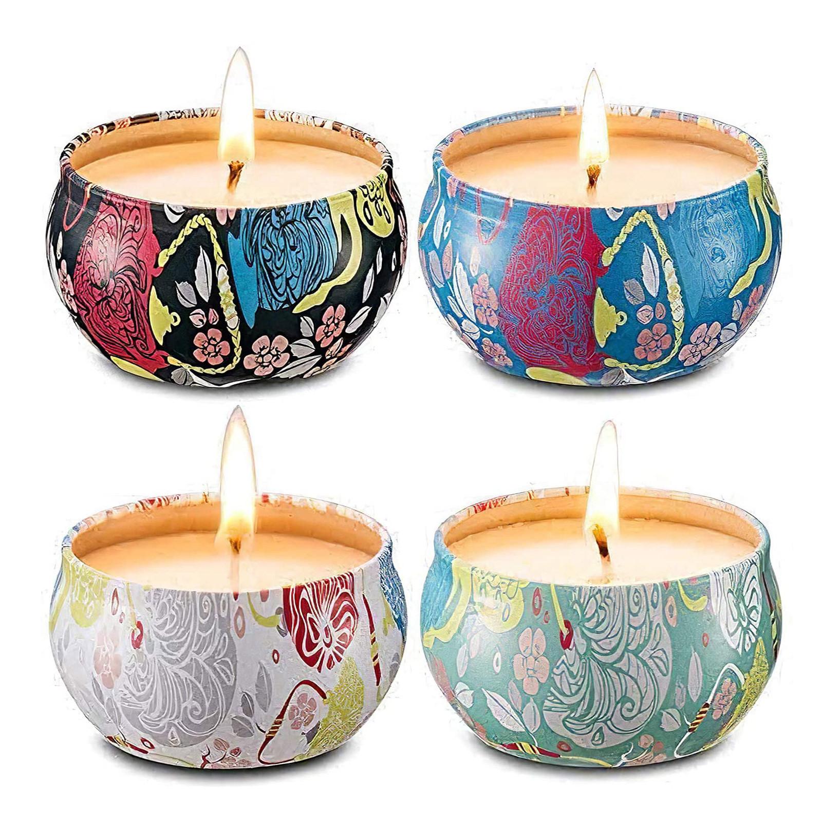 

Scented Candles Gift Set of 4 Natural Soy Wax Portable Travel Tin Candle
