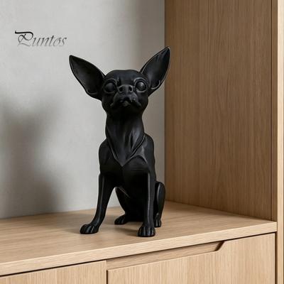 Schwarzer Hund Dekor 3D Gedruckte Chihuahua Figur, Moderne Statue, Miniaturfigur aus Kunststoff Welpen Skulptur für Schreibtischdekoration, Geschenk Haustierliebhaber Statue
