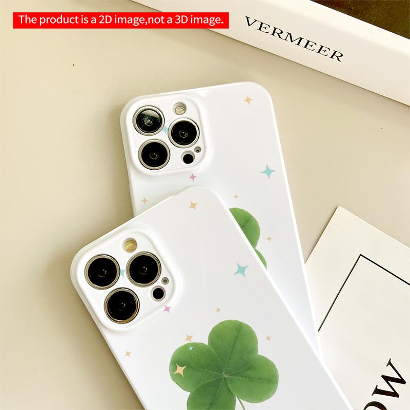 2DFlat Four-Leaf Clover with Sparkles All inclusive film hard iPhone case, compatible with iPhone 18 Pro Max 17 16 15 14 13 12 11