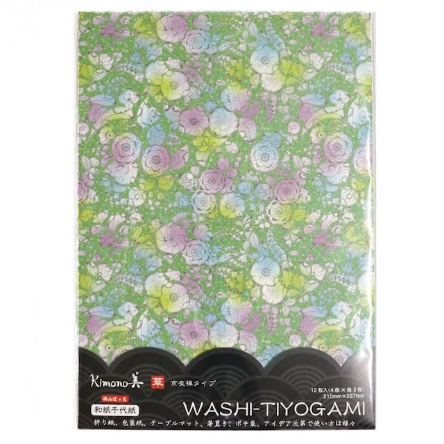

Kamiiso Kimono Beauty Washi Chiyogami Flower A4 Size 12 Sheets Momoyama Tsujigahana 2200 No.