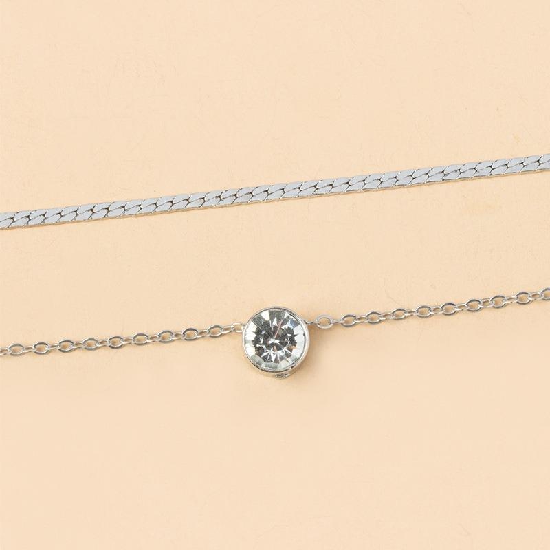 New silver-plated flat snake chain crystal pendant necklace women's fashion versatile style double-layer sweater chain collarbone chain