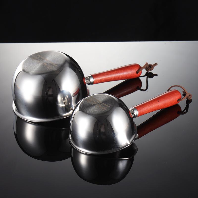 304 Stainless Steel Camping Pot Sauce Bowls Rongmu Handle Oil-splashing Milk Pan Mini Outdoor Anti-scalding Cooking DIY Tools