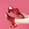 4cm 6cm Bequeme Schnürschuhe aus echtem Leder Damen Pumps Frühling 2025 Mittelhohe Blockabsätze Schuhe Rot Silber für Tanzparty Mama