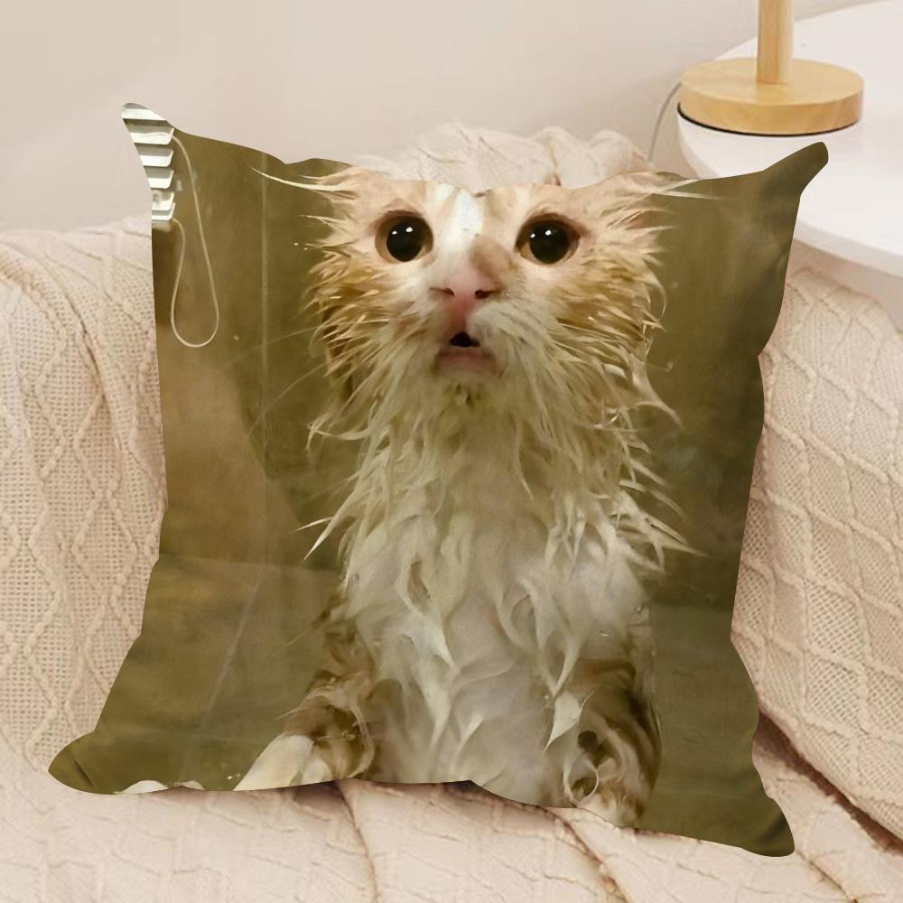 Funny Cat Meme Pillow Cover Short Plush Polyester Cushion Case Decor Throw Pillowcase Home Deco