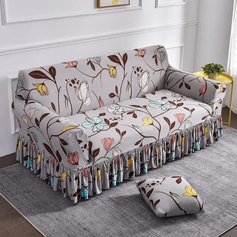 1 2 3 4 Seater Nordic Flowers Stretch Sofa Covers Elastic Spandex Sofas Skirt Cover for Living Room Universal Couch Slipcovers