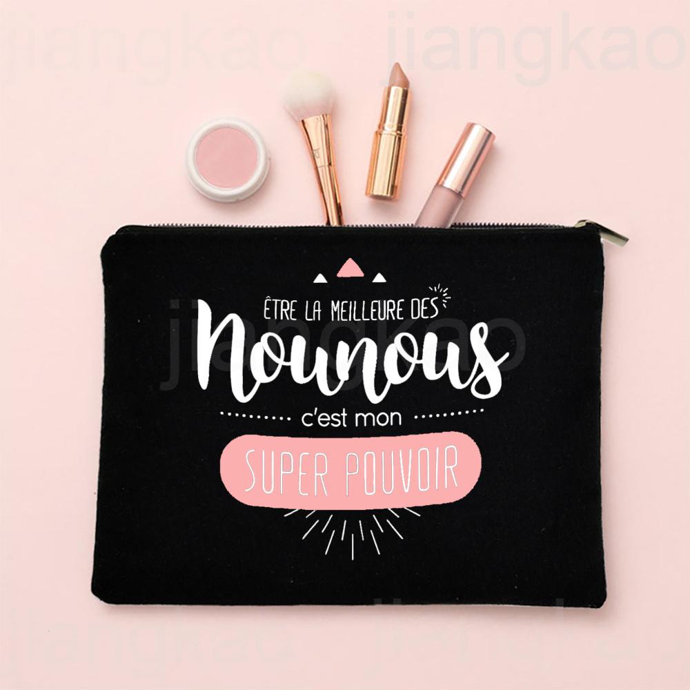 Thank You for Taking Care of Me Nanny Print Cosmetic Bag Women Neceser Makeup Bags Travel Toiletry Pouch Thanks Gifts for Nounou