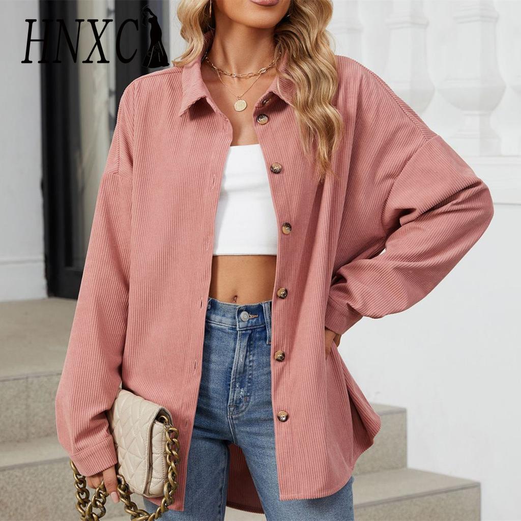 HNXC Dámské Vintage ležérní jednobarevný potisk Podzim Zima Dlouhý rukáv POLO bundy a kabáty