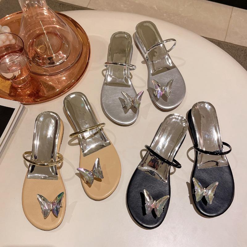 Nowe pantofle Mary Jane z kokardą z cyrkonii, sandały plażowe, casualowe wakacyjne pantofle zewnętrzne, buty damskie