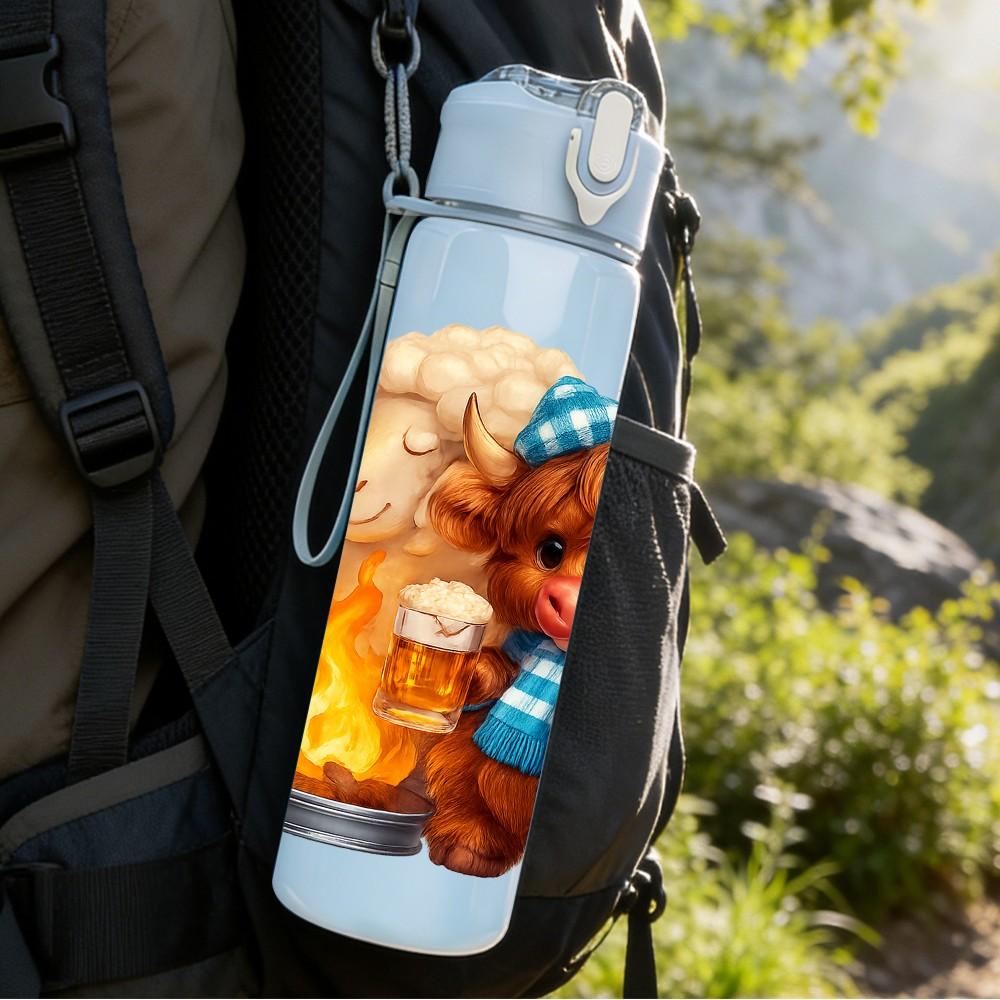 1PC Cozy Bear Campfire Winter Pattern 750ml Color Plastic Sports Water Bottle Leakproof Flip Straw Lid Suitable for Sports Office Home Use