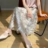 Summer 2025 High Waist A-Line Lace Midi Skirt