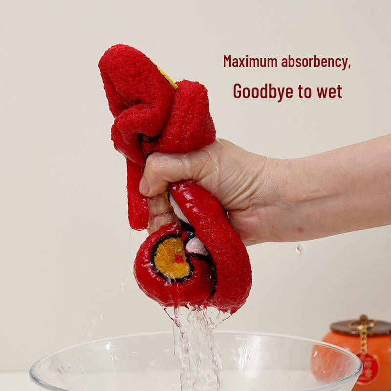 Festive Red God of Wealth Hand Towel with Loop – New Year Kitchen & Bathroom Decor