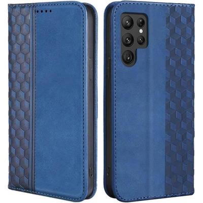 Case for Samsung Galaxy S22 Ultra, Elegant Mosaic Pattern Navy Blue Leather Effect (not for S22)