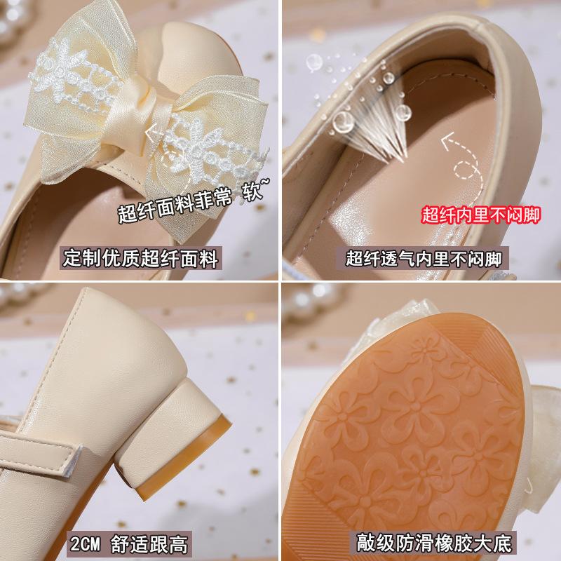 Girls' Leather shoes2026Spring New Pearl Bow Princess Shoes, Fashionable Soft-soled Girls' Shoes, Perfect for Pairing with Dresses