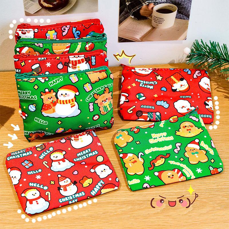 1/4Pcs Cute Mini Christmas Coin Purse Portable Lipstick Earphone Protector Cover Creative Cartoon Storage Bag Kids Gifts
