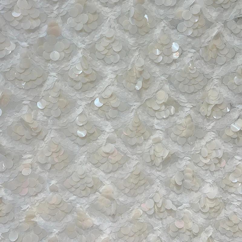 

91x125cm Mesh Base Cloth Sequin Embroidery Fabric Round Bead Sequin Embroidery Evening Dress Performance Clothes DIY Accessories 91x125cm