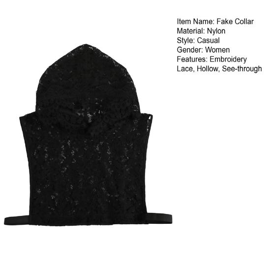 Women Fake Collar Hooded Sleeveless See-through Embroidery Lace Flower Fake Hoodie Hat Sweatshirt Accessory