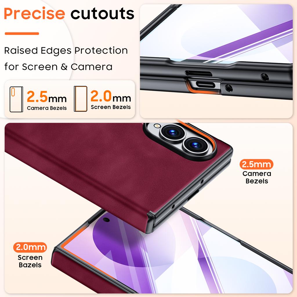 Samsung Galaxy Z Fold 8 Folding Phone Case with Leather Finish Shockproof Protection and HD Screen Protector-Red