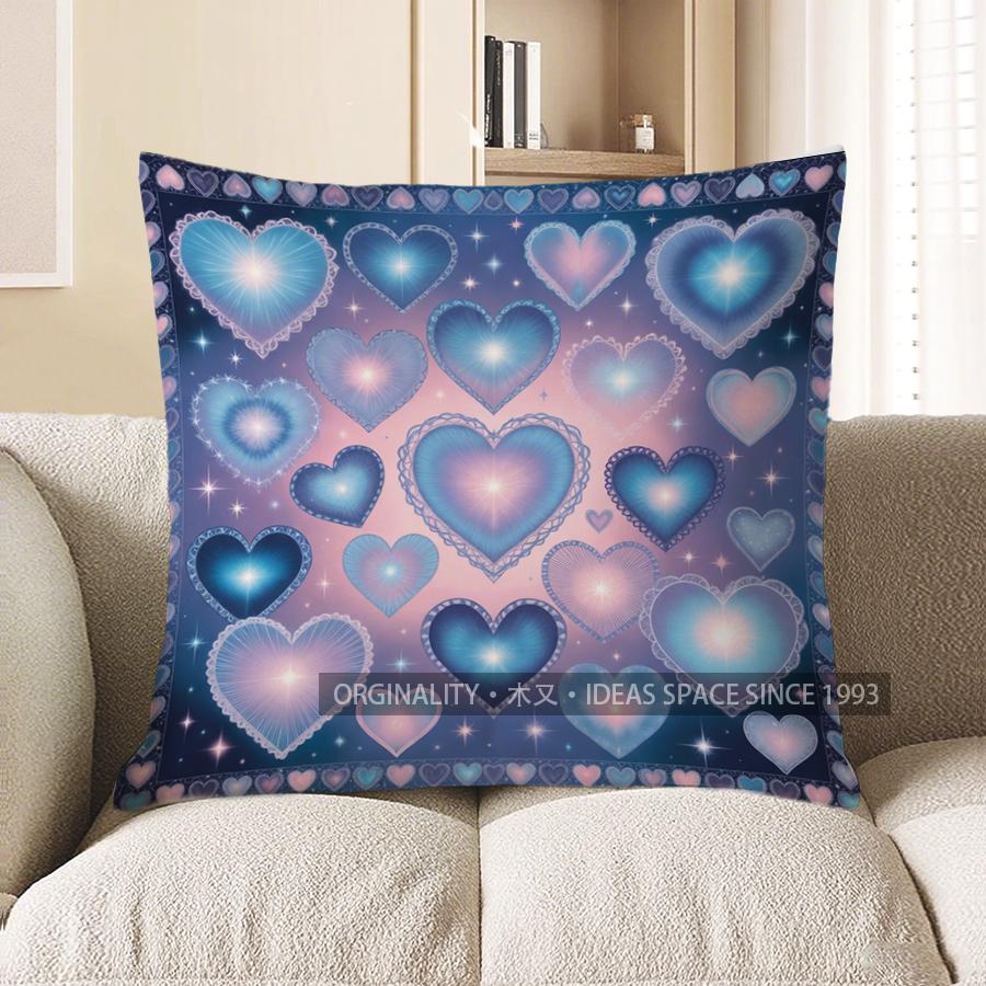 

2D Heart-Themed Starry Pillowcases For Home Decor Pattern Cushion Cover Suitable For Sofa Bedroom Car Pillow Cover 40x40cm