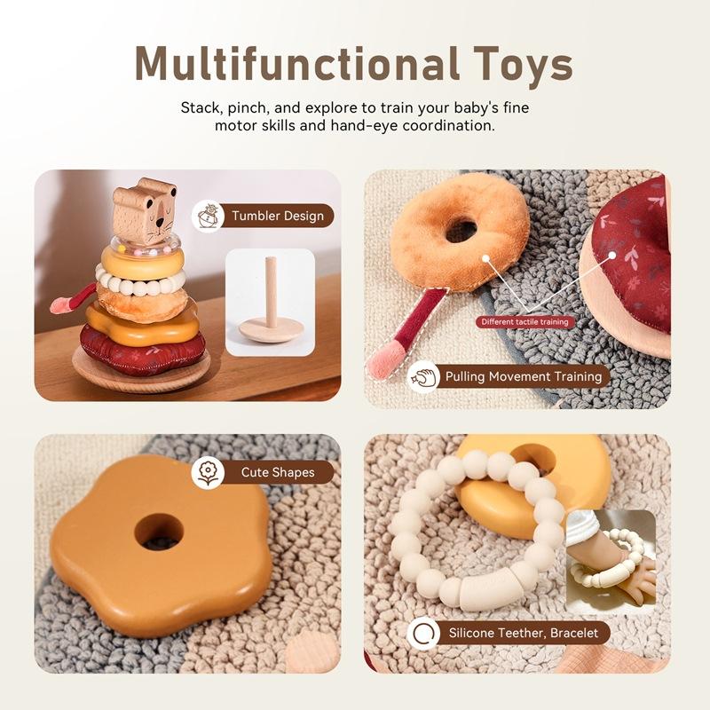 Baby Early Education Lion Stacking Toy Wooden Montessori Shape Sorter Stacking Blocks for Toddlers Brain Development