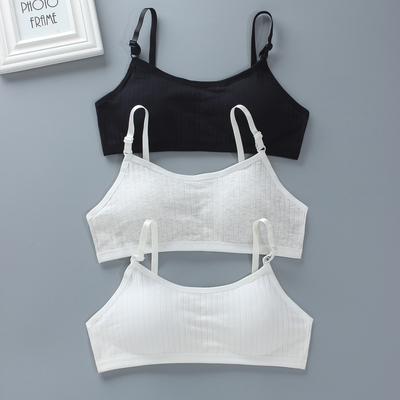 3Pc/Lot (White Grey Black  ) Girl Cotton Sport Training Bra Solid Cotton Vest Kids Underwear 8-14Years