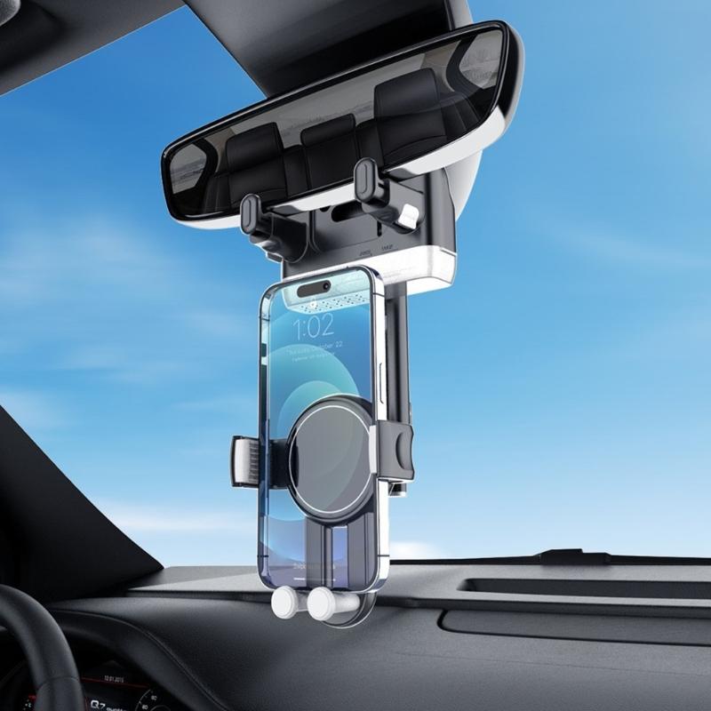 Universal Car Rearview Mirror Smartphone Mount 360 Degree Rotation And Adjustable Length Suitable For Any Vehicle Model