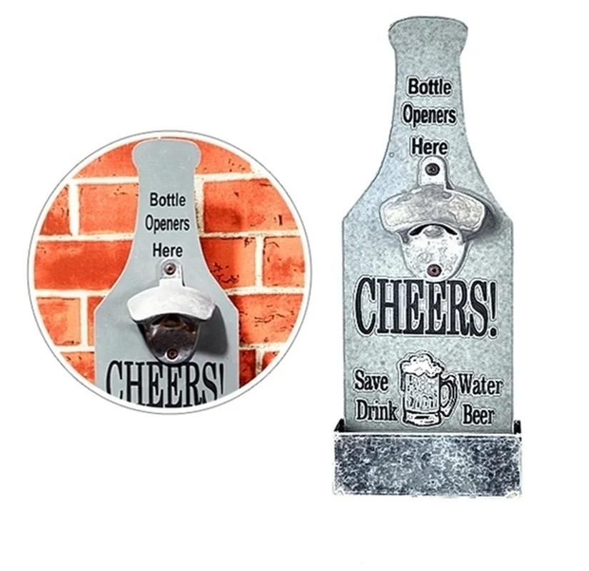 Wooden Wall Bottle Opener Retro Beer Bottle Opener Wall Hanging Creative Bar Restaurant Beer Bottle Openers Storage Home Decor