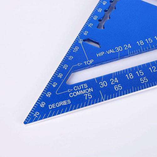 18x18cm Aluminum Alloy Triangle Ruler for Woodworking, 0-90 Degrees, Circular Saw Ruler, Carpentry Tool, Surveying Supplies (Blue)