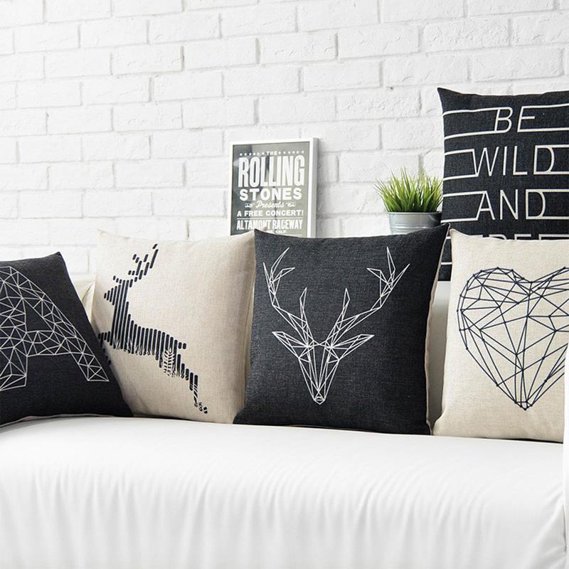 Nordic Concise Geometric Design Home Decor Cotton Linen Cushion Cover Animal Deer Letter Style Sofa Throw Pillow Case Cojines